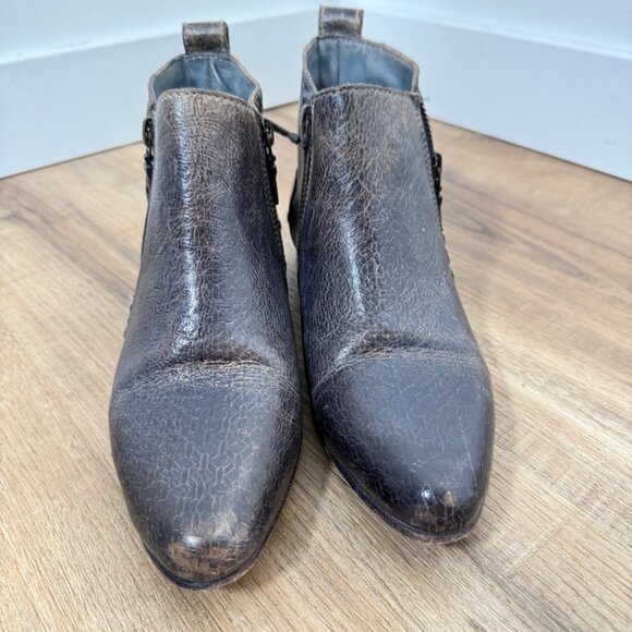 Bed Stu Dark Leather Ankle Booties Studded Distressed Zipper Detail Flat 6.5 - Picture 3 of 12